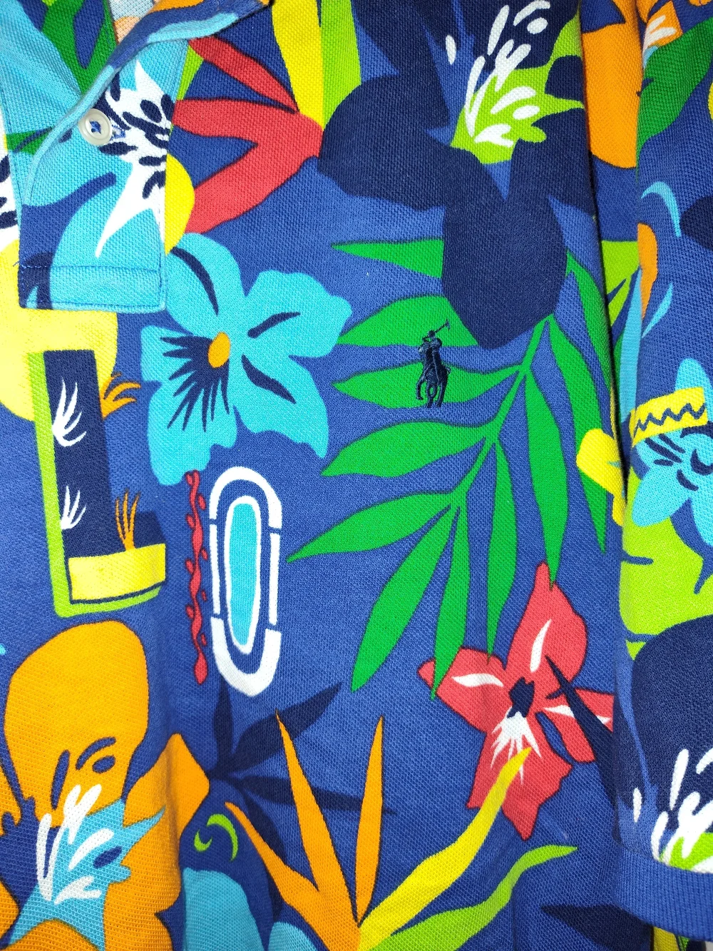 Polo by Ralph Lauren Men's Blue Tropical Floral Polo Shirt